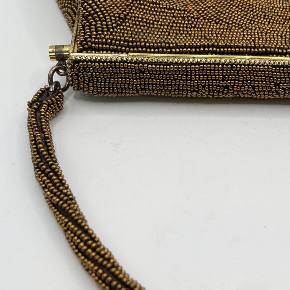 Exquisite Gold Tone Beaded Handbag with Beaded Handle 1970s Fashion Glamourcore - Picture 9 of 9